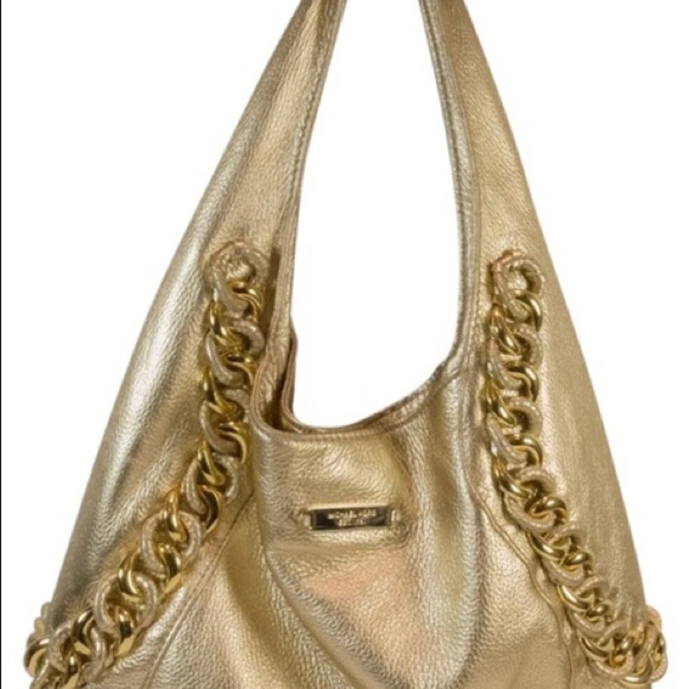 Michael Kors Chain Metallic Gold Leather Hobo